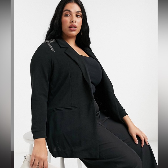 Junarose by Vera Moda Black Silver Embellished Shoulder Western Blazer - Picture 1 of 16